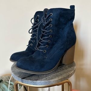 Navy suede lace up booties